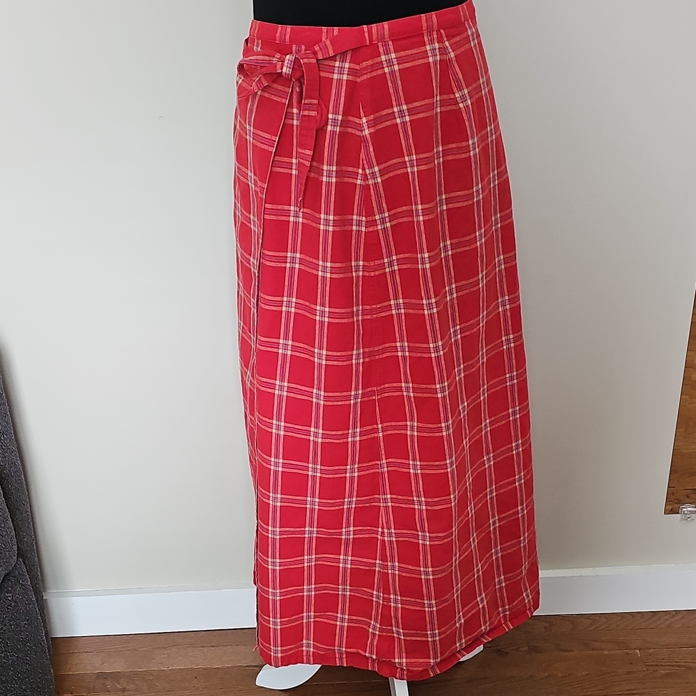 Liz Claiborne Red Plaid Tie-Waist Maxi Skirt